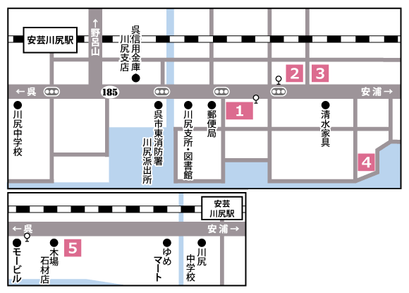 医療法人社団 住吉医院 施設案内図。番号1〜5の位置は下記の一覧を参照